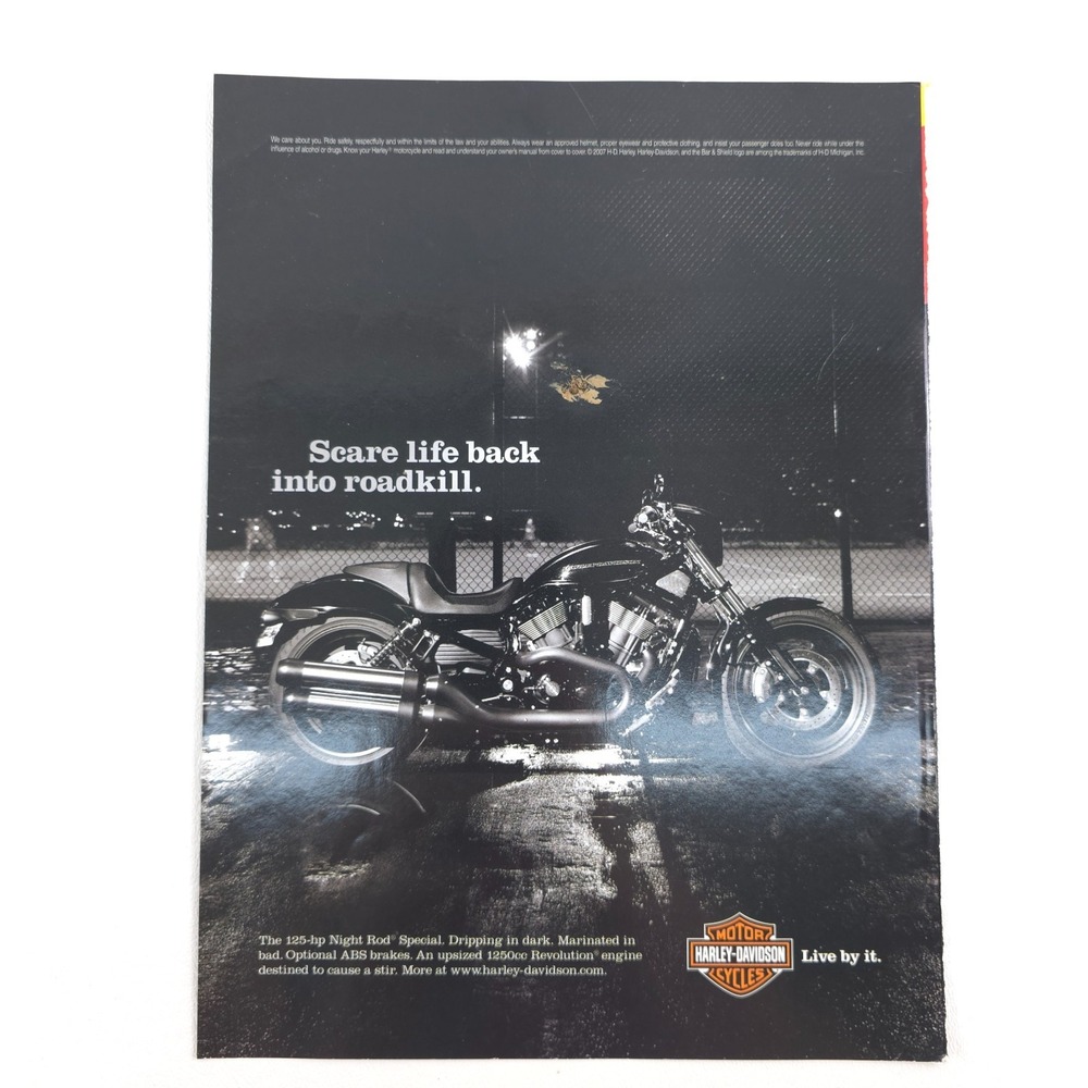 Harley Davidson Night Rod Motorcycle Dark Urban Shadow Bike Print Ad 2008